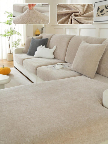 1pc All Season Jacquard Chenille Anti-Slip Sofa Seat Cushion Cover, Soft & Skin-Friendly Modern Minimalist Style, Pet-Proof & Elastic Sofa Slipcover, Fit For L-Shaped Combination Sofa And 1/2/3/4 Seater Sofa (Sold Individually)