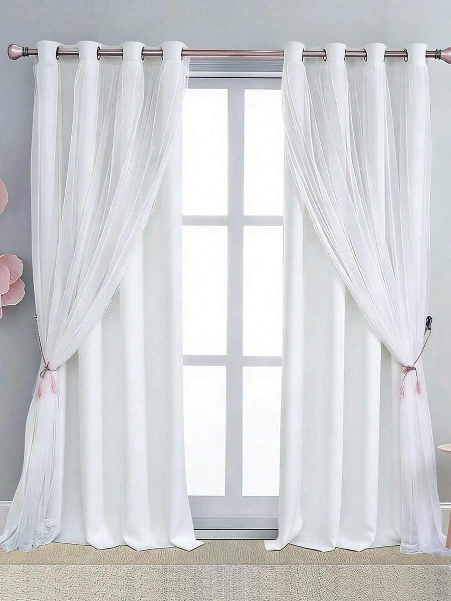 2-Layer Sheer & Blackout Curtains, Modern Minimalist Design, Suitable For Living Room, Bedroom, Balcony, Decorative Curtain For Bay Window