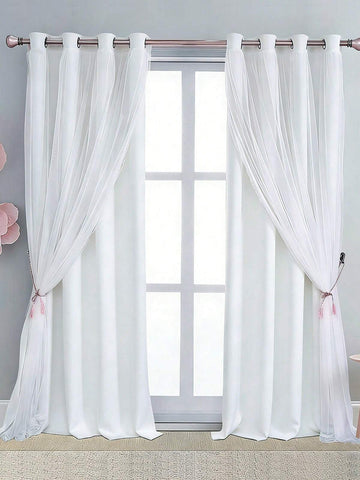 2-Layer Sheer & Blackout Curtains, Modern Minimalist Design, Suitable For Living Room, Bedroom, Balcony, Decorative Curtain For Bay Window